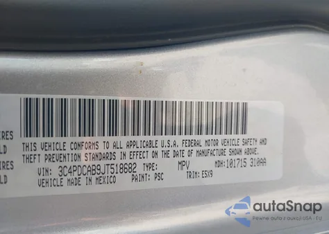 2018 Dodge Journey Se from USA, damaged, VIN 3C4PDCAB9JT518682